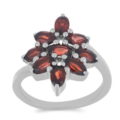 BUY 925 SILVER NATURAL GARNET GEMSTONE CLUSTER RING 